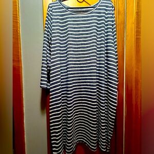 NWT women’s soft T-shirt like material, navy blue and white striped dress
